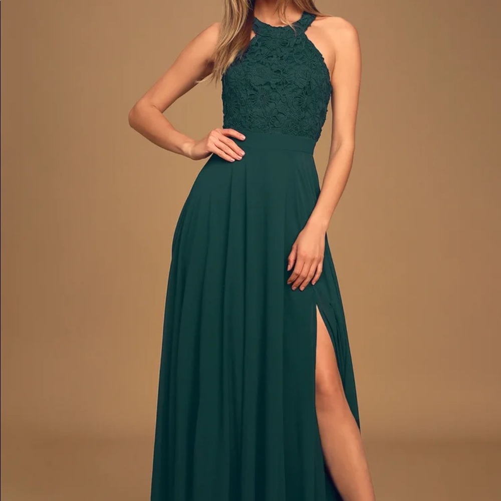 LuLus Picture Perfect Emerald Green Lace Maxi Dress - Size L